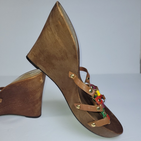 Ralph Lauren Wood Sandal Multi color leather metal Strap - Picture 3 of 11